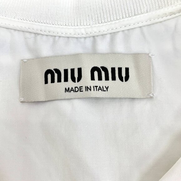 Miu Miu 2023 White Logo Letter Embroidered Cotton Short Sleeve Shirt - Picture 5 of 8
